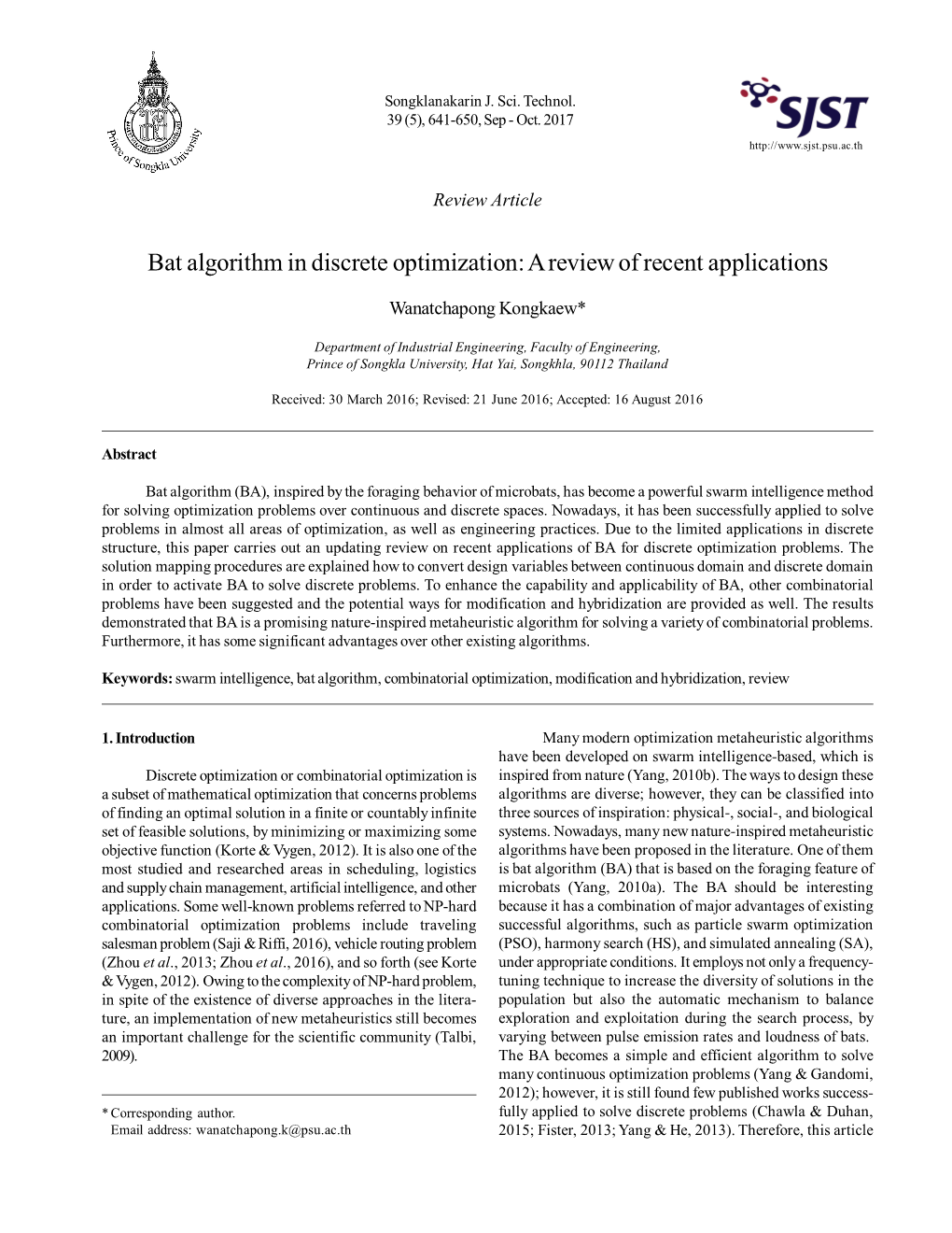 Bat Algorithm in Discrete Optimization: a Review of Recent Applications