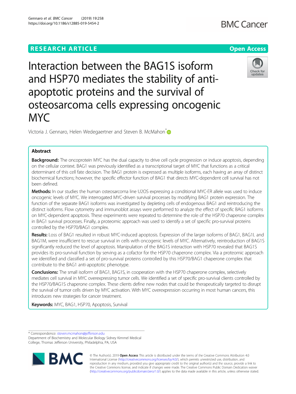 Interaction Between the BAG1S Isoform and HSP70 Mediates The