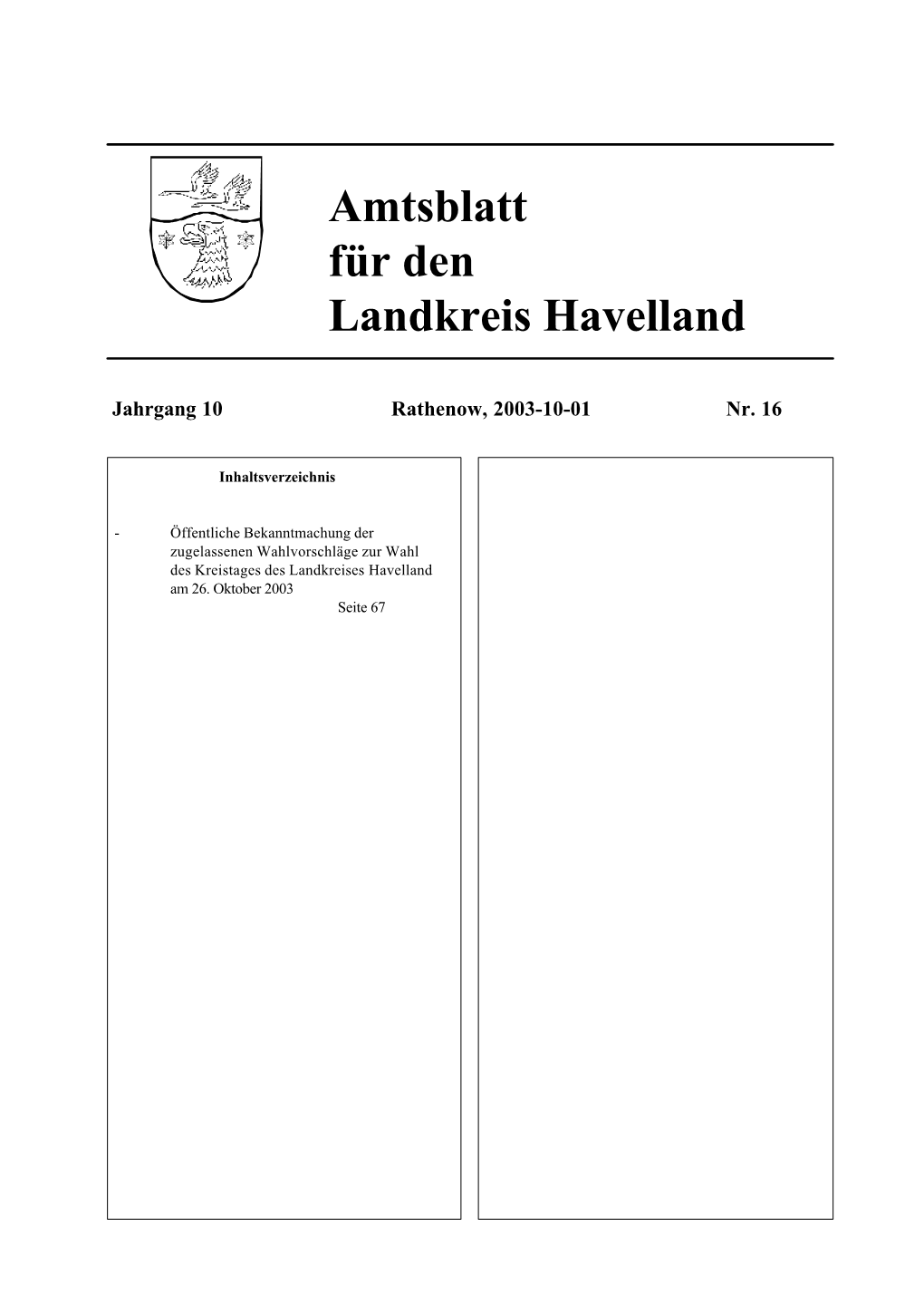 Amtsblatt Für Den Landkreis Havelland Seite 67