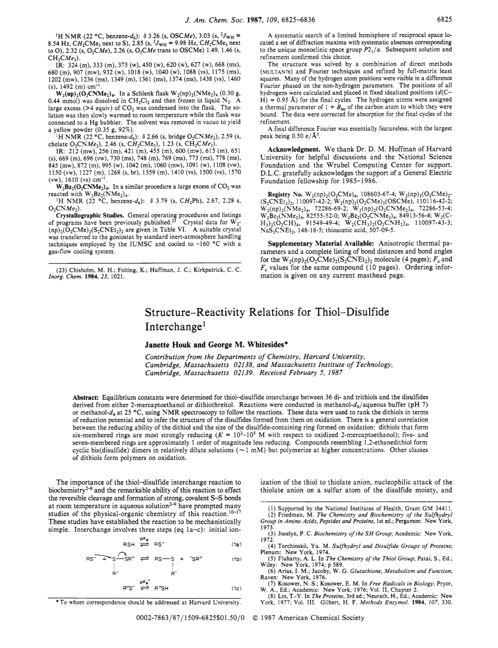 Structure-Reactivity Relations for Thiol-Disulfide Interchange Janette Houk and George M