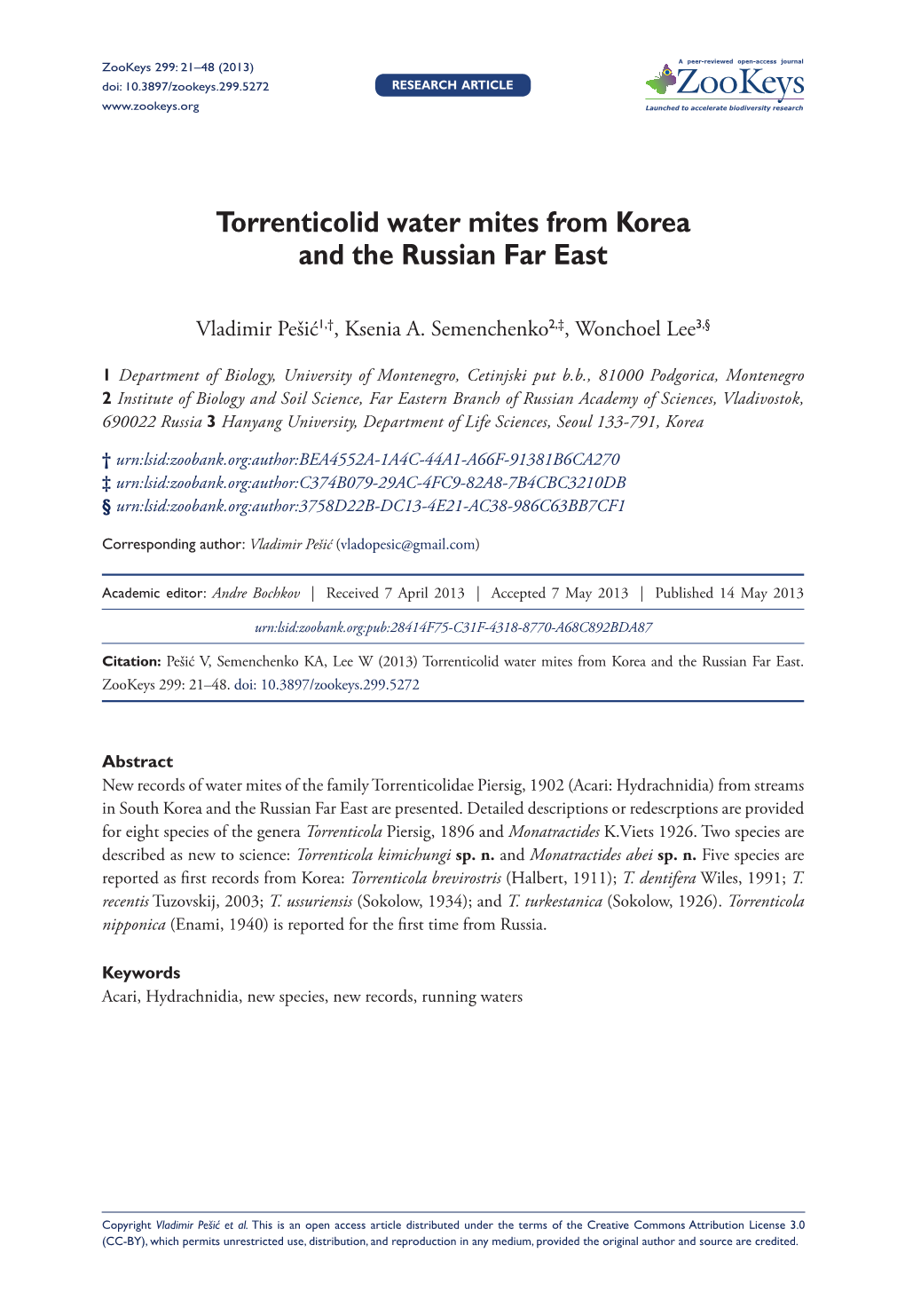 Torrenticolid Water Mites from Korea and the Russian Far East