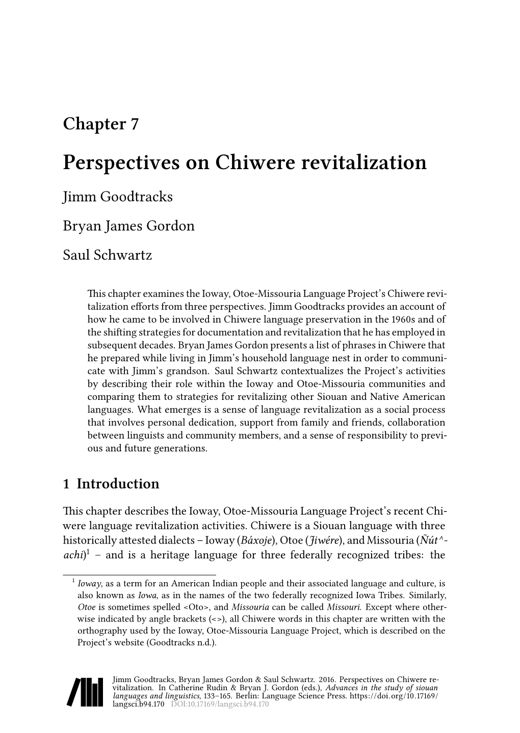 Perspectives on Chiwere Revitalization Jimm Goodtracks Bryan James Gordon Saul Schwartz