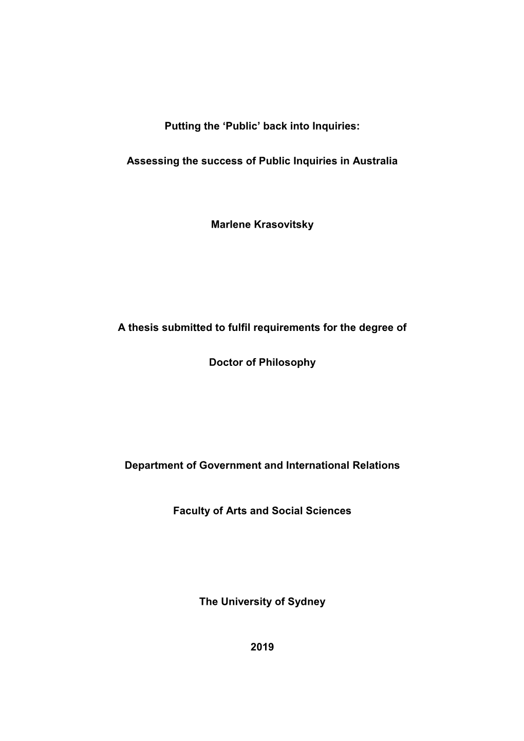 Assessing the Success of Public Inquiries in Australia Marlene