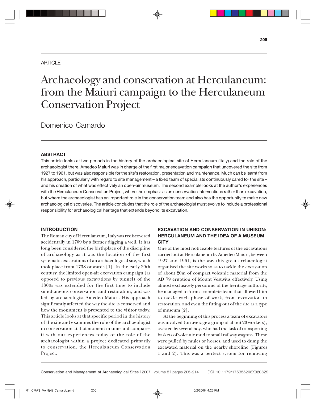Archaeology and Conservation at Herculaneum: from the Maiuri Campaign to the Herculaneum Conservation Project