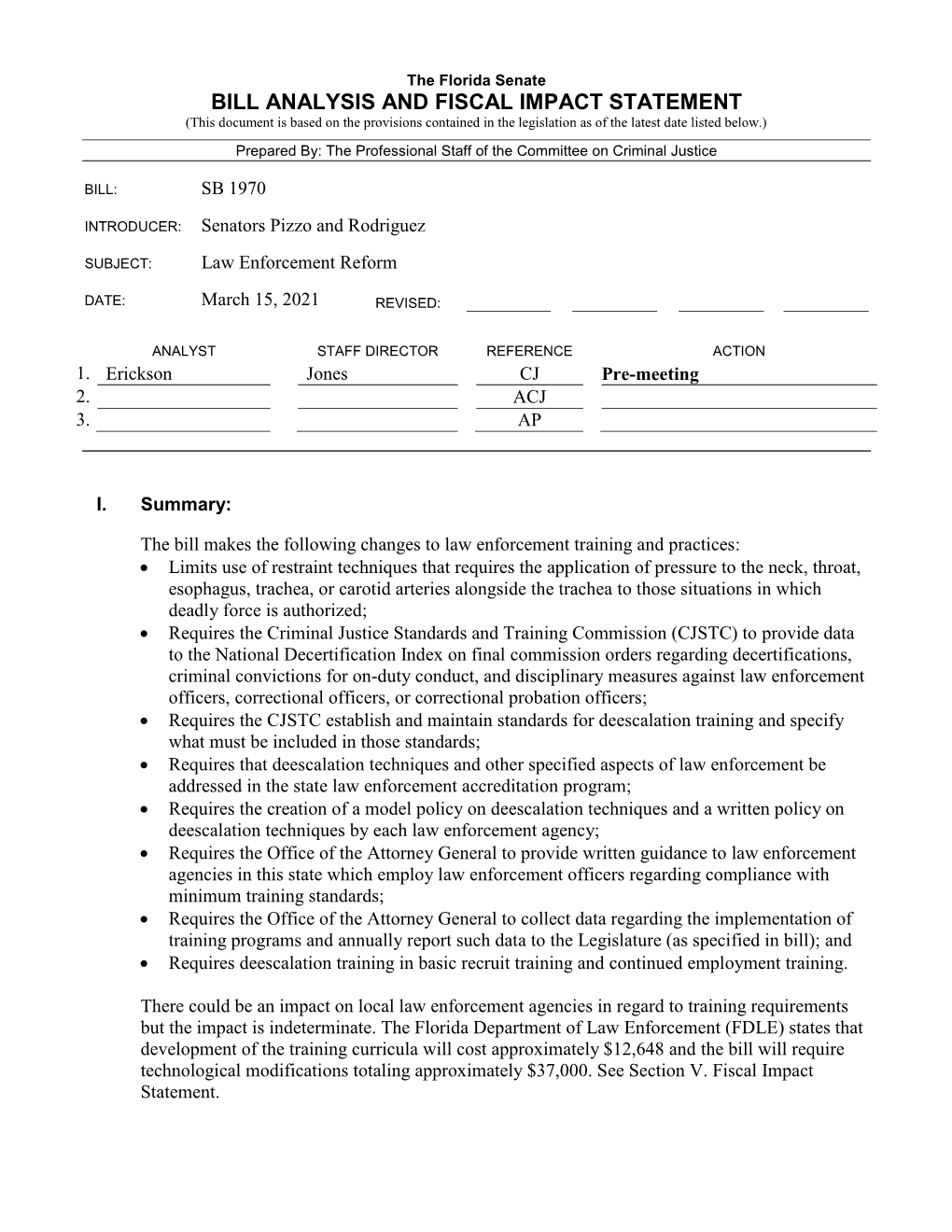 Bill Analysis and Fiscal Impact Statement