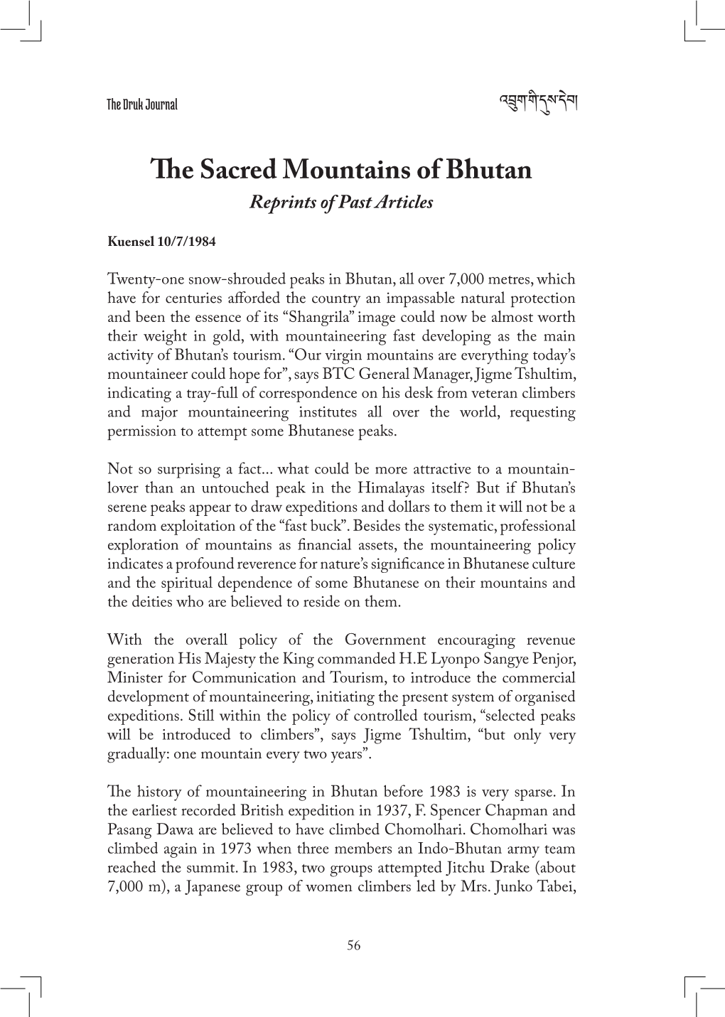 The Sacred Mountains of Bhutan – Reprints of Past Articles