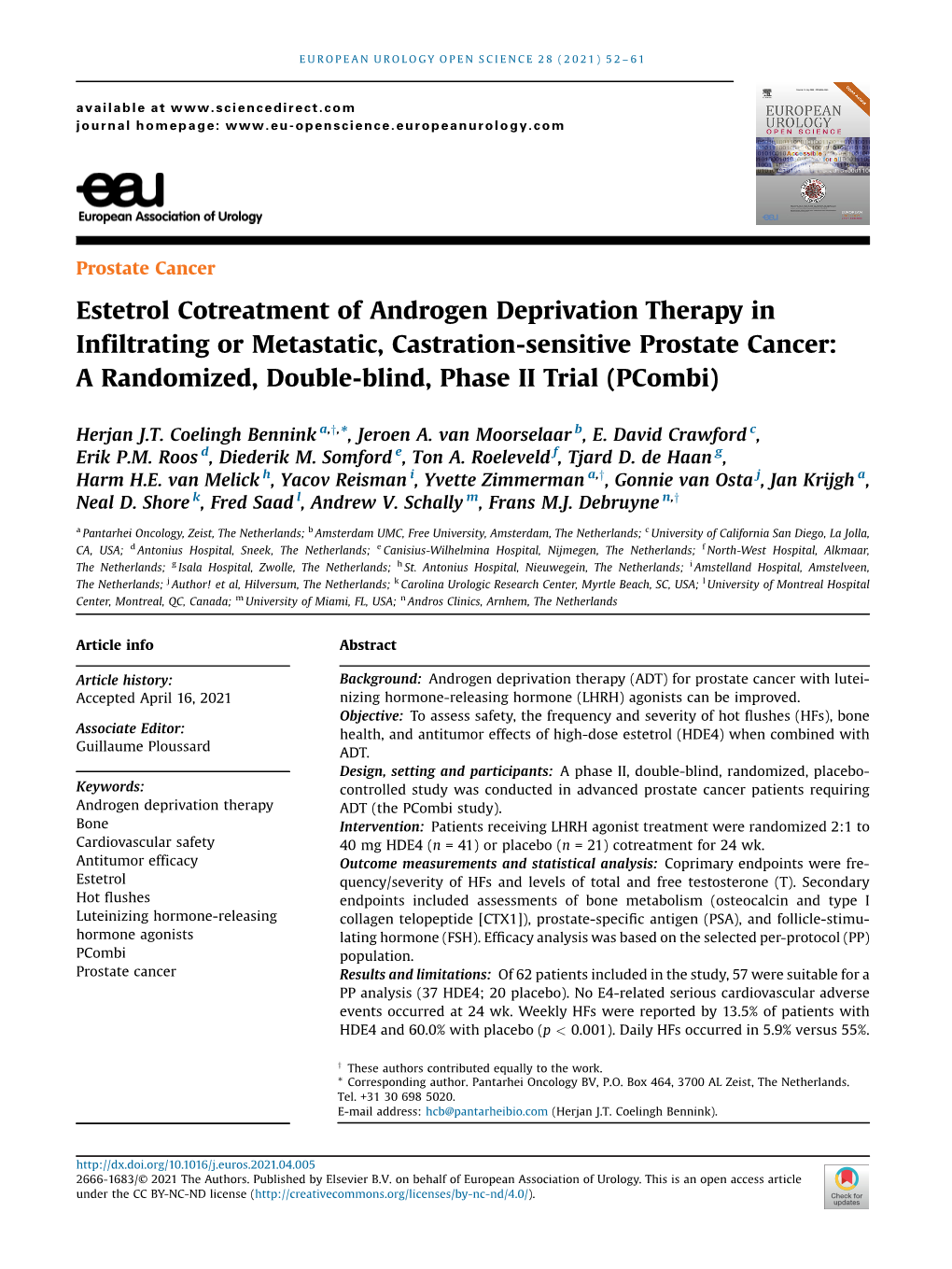 Estetrol Cotreatment of Androgen Deprivation Therapy in Infiltrating Or