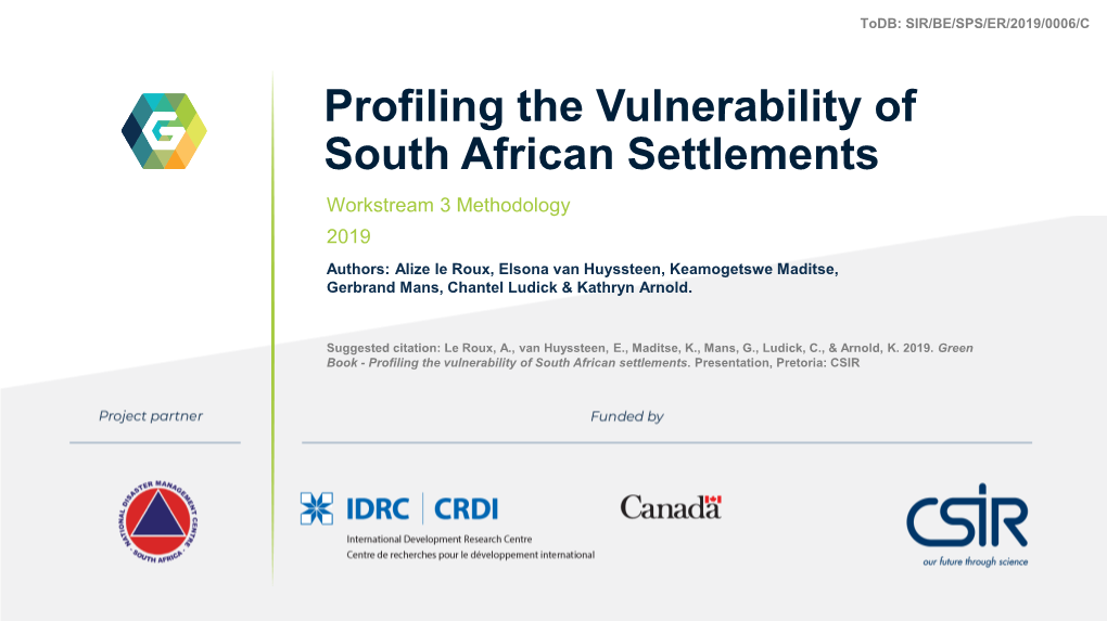 Profiling the Vulnerability of South African Settlements