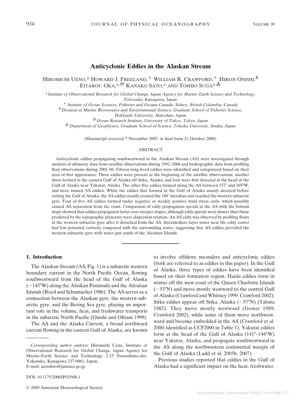 Anticyclonic Eddies in the Alaskan Stream