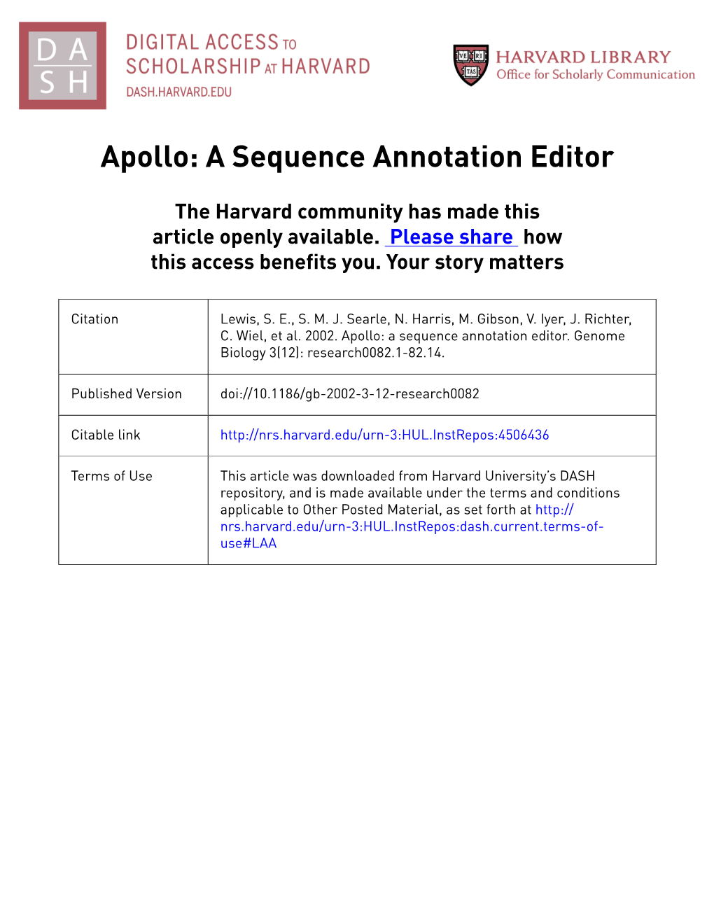 Apollo: a Sequence Annotation Editor