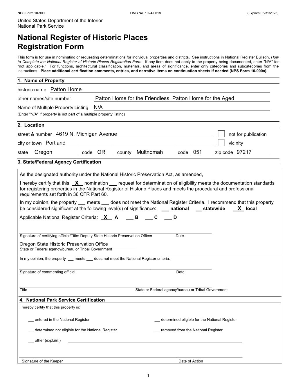 NPS Form 10 900 OMB No. 1024 0018