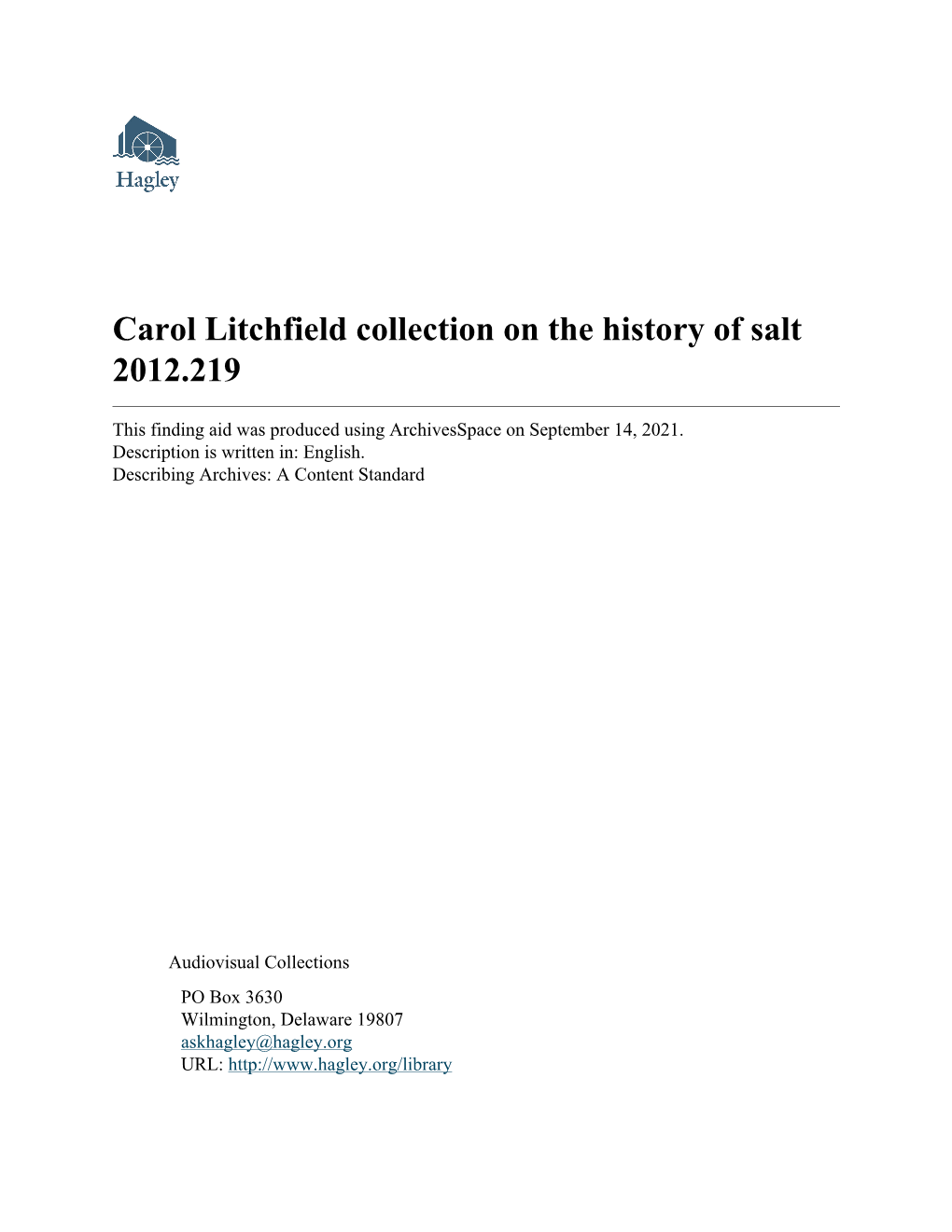 Carol Litchfield Collection on the History of Salt 2012.219