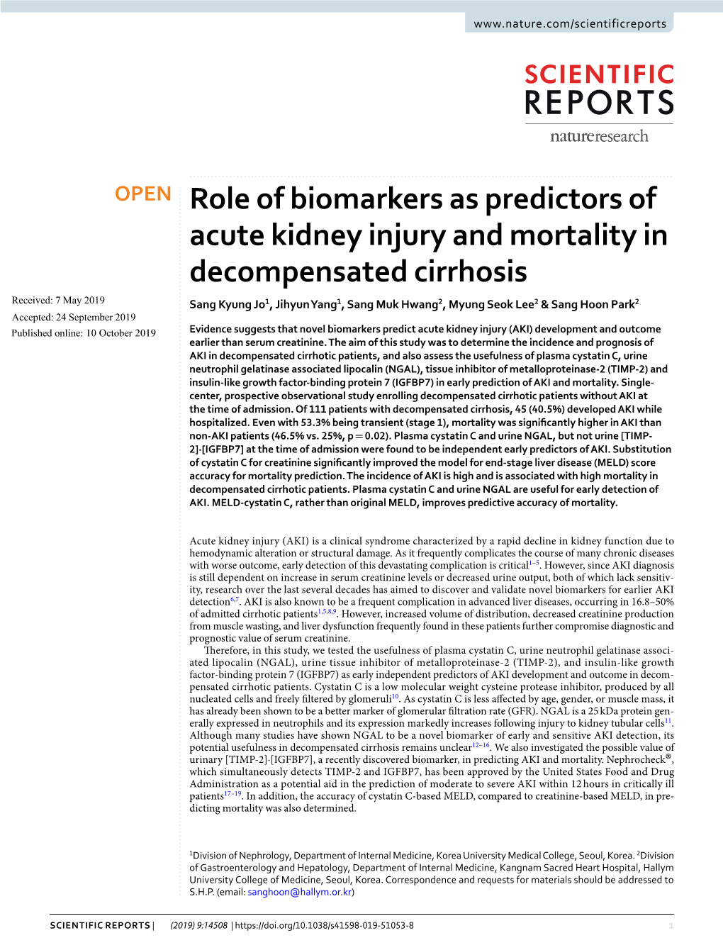 Role of Biomarkers As Predictors of Acute Kidney Injury and Mortality In