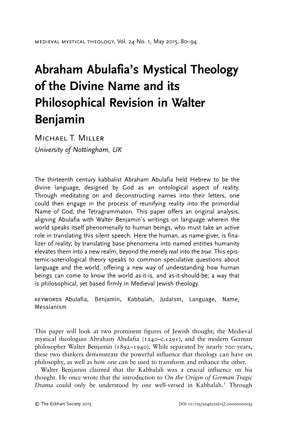 Abraham Abulafia's Mystical Theology of the Divine Name and Its