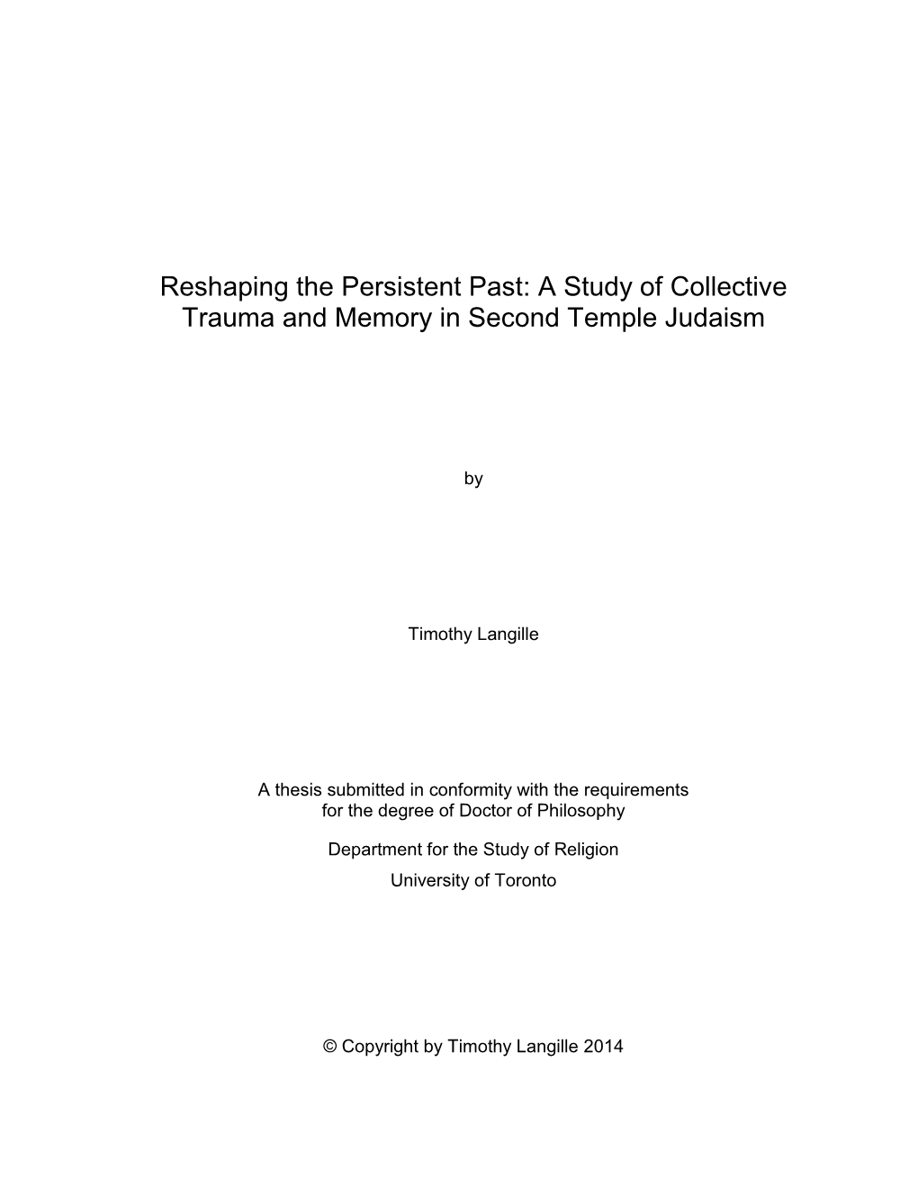 A Study of Collective Trauma and Memory in Second Temple Judaism