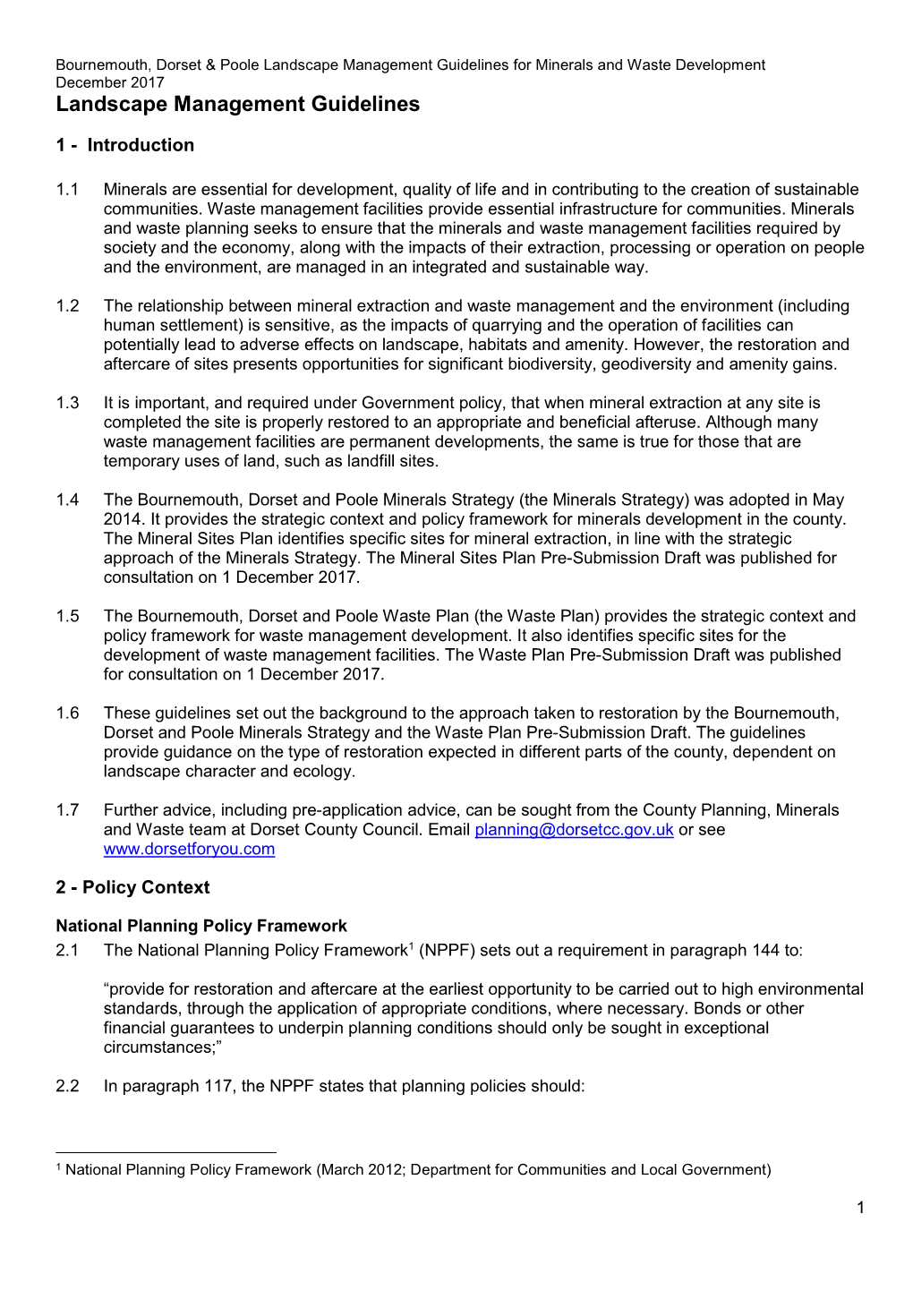 Landscape Management Guidelines for Minerals and Waste Development December 2017 Landscape Management Guidelines