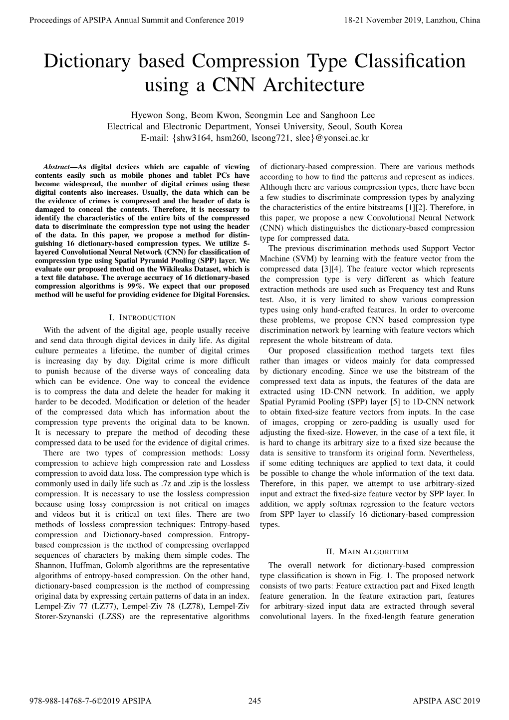 Dictionary Based Compression Type Classification Using a CNN