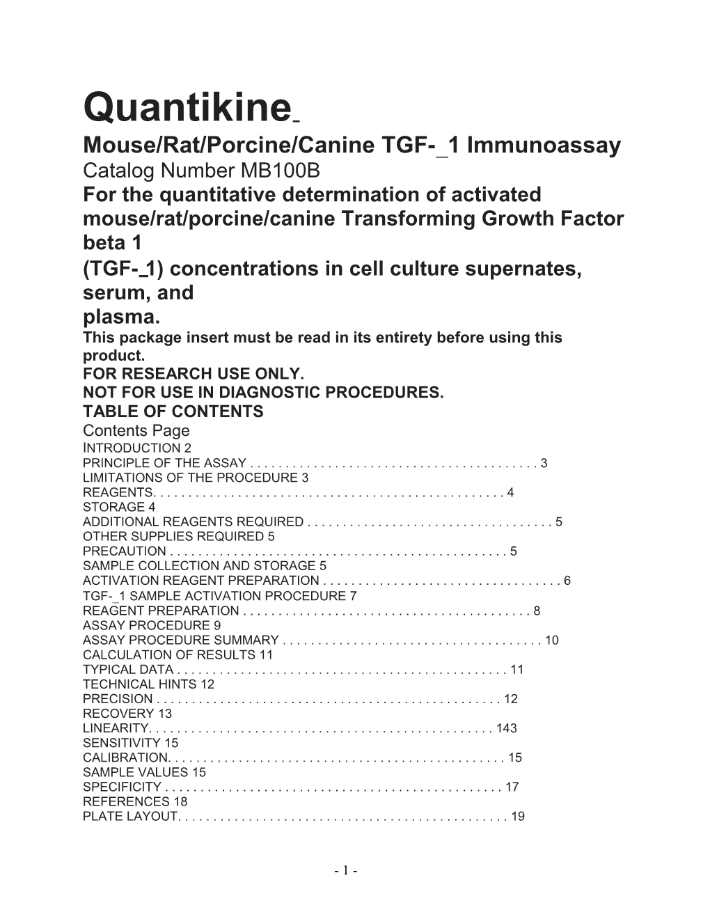 Mouse/Rat/Porcine/Canine TGF- 1 Immunoassay