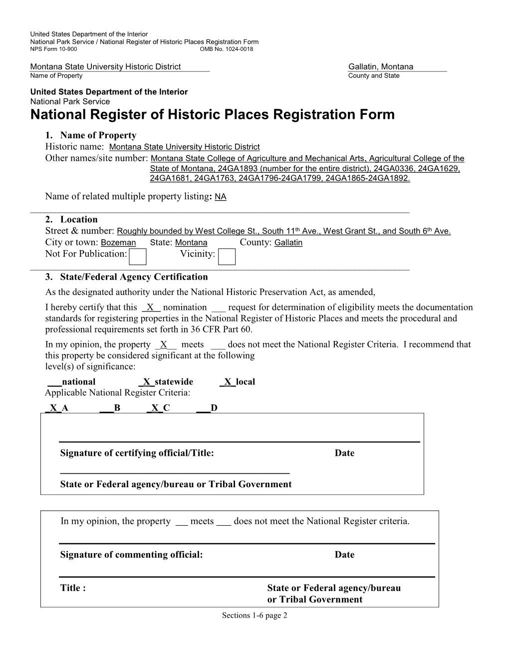 National Register of Historic Places Registration Form NPS Form 10-900 OMB No