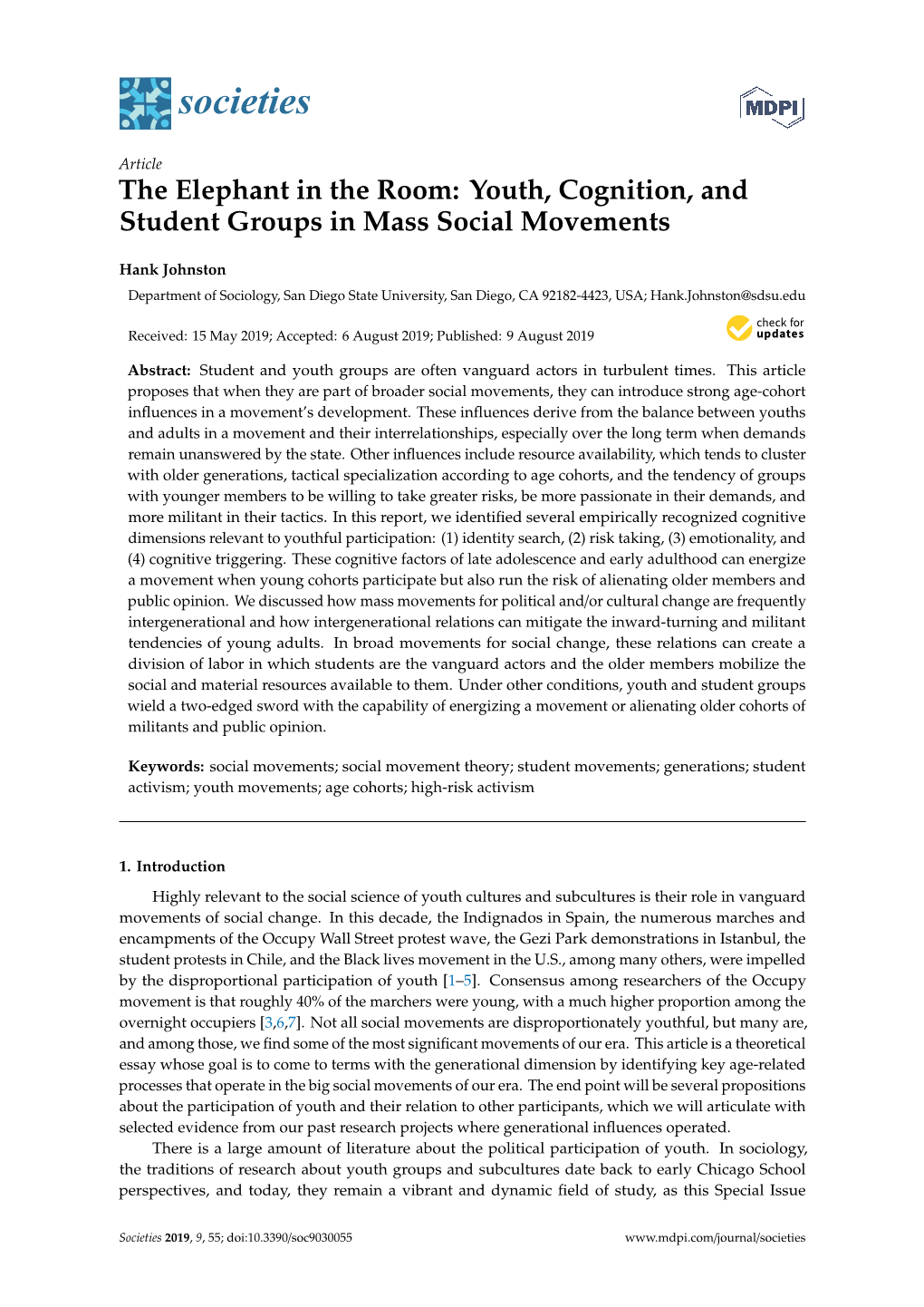 Youth, Cognition, and Student Groups in Mass Social Movements