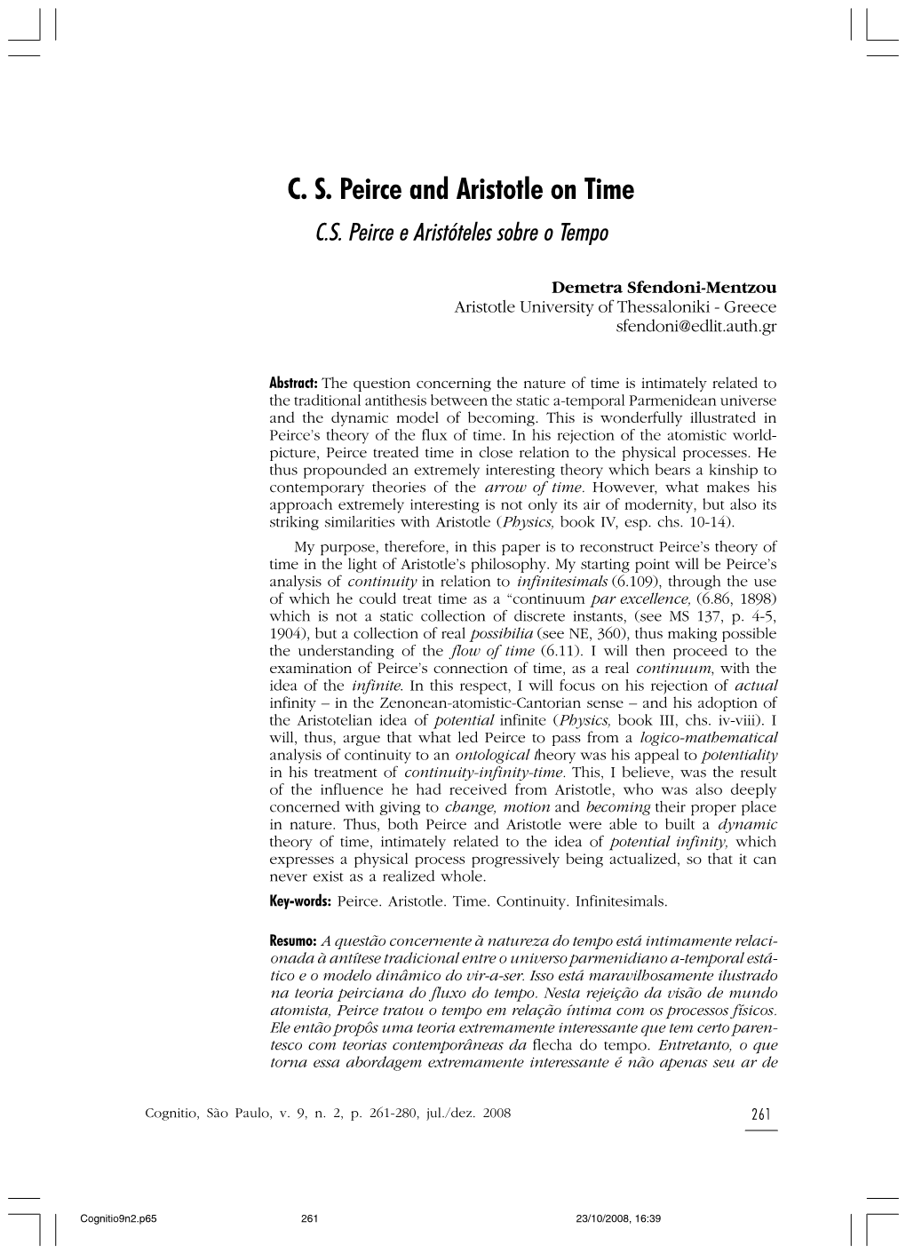 C. S. Peirce and Aristotle on Time C.S
