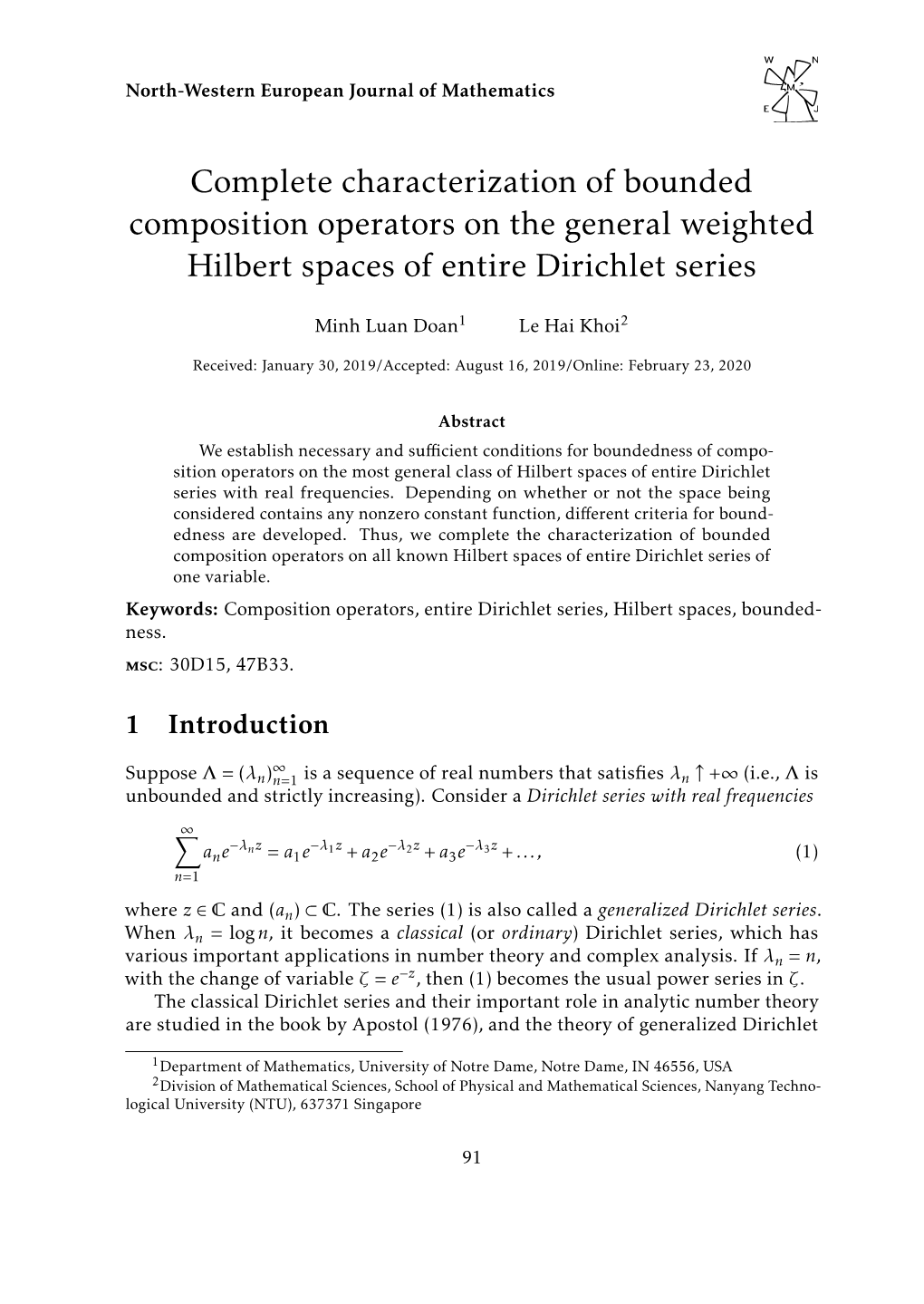 Composition Operators on Entire Dirichlet Series M