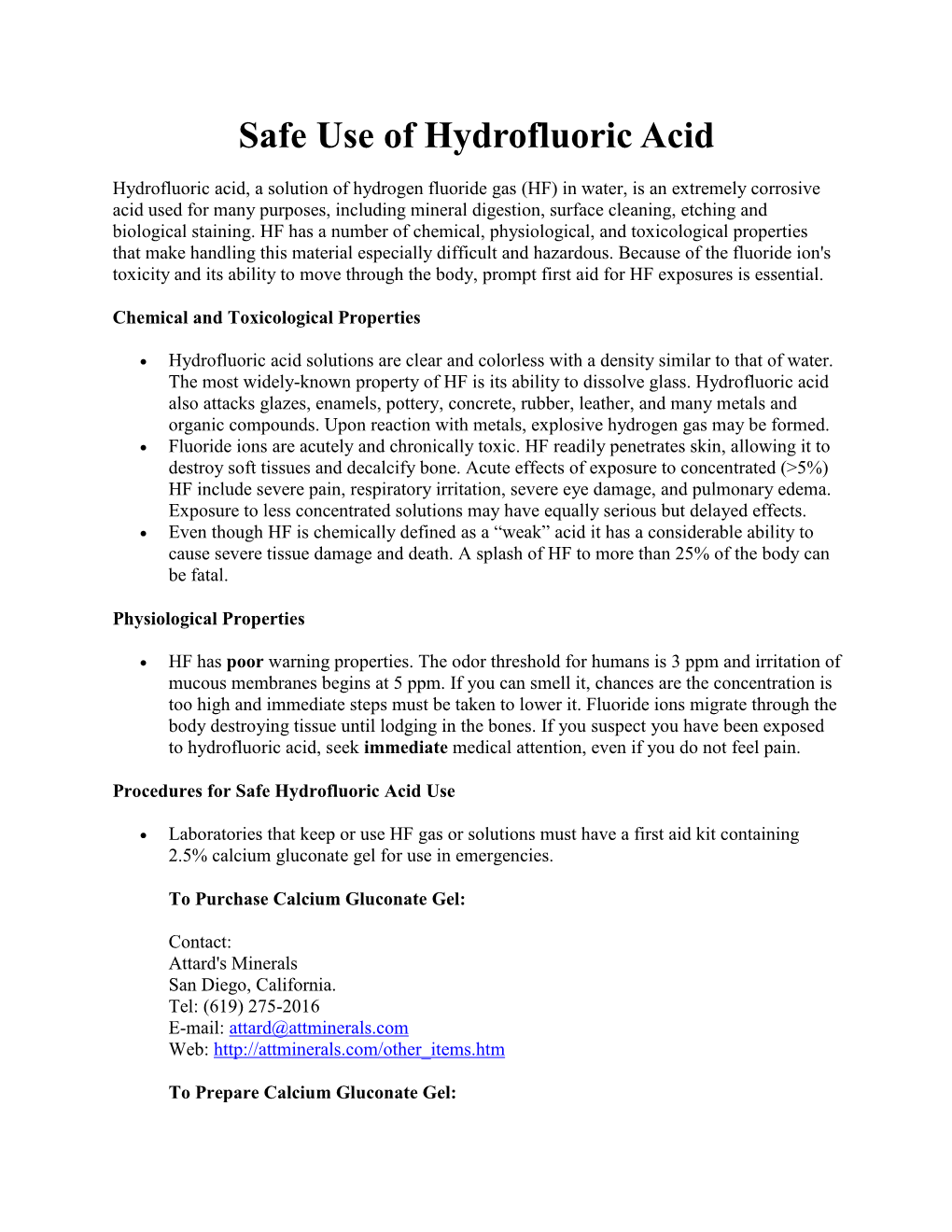 Safe Use of Hydrofluoric Acid