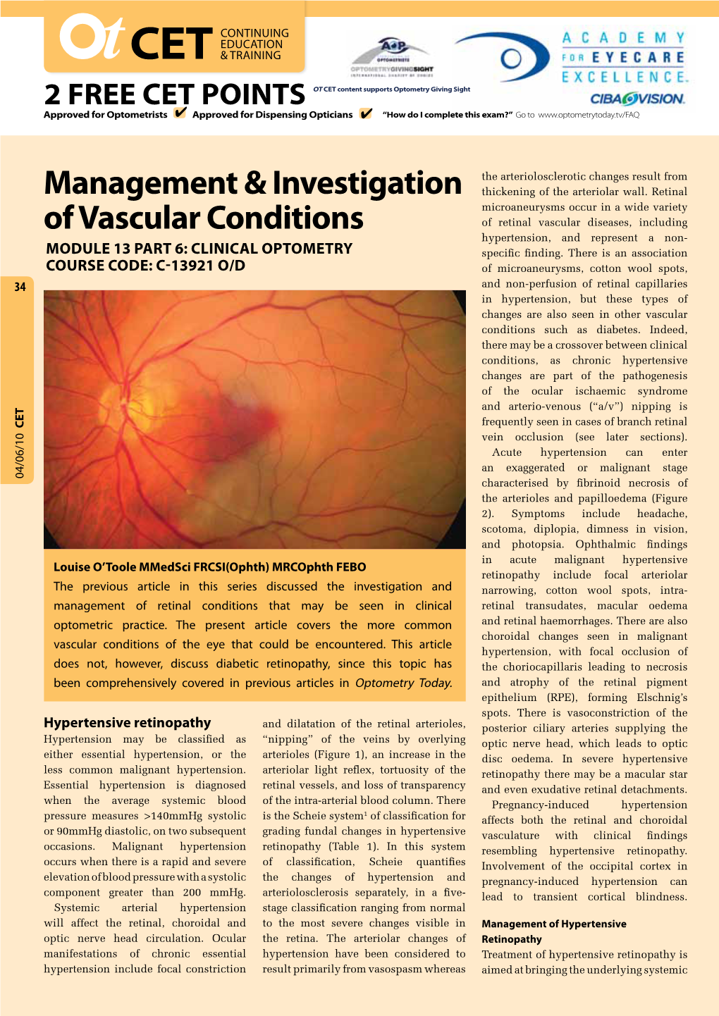 Management & Investigation of Vascular Conditions