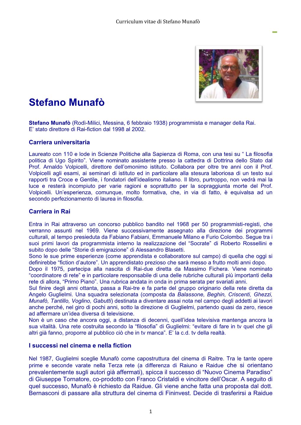 Curriculum Vitae Di Stefano Munafò