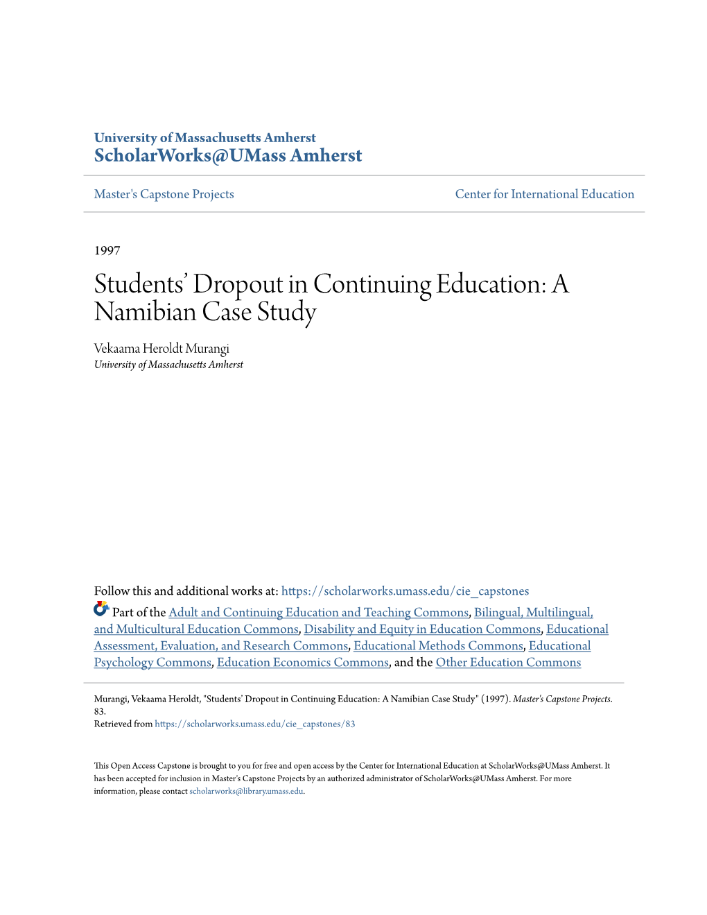 Students' Dropout in Continuing Education: a Namibian Case Study