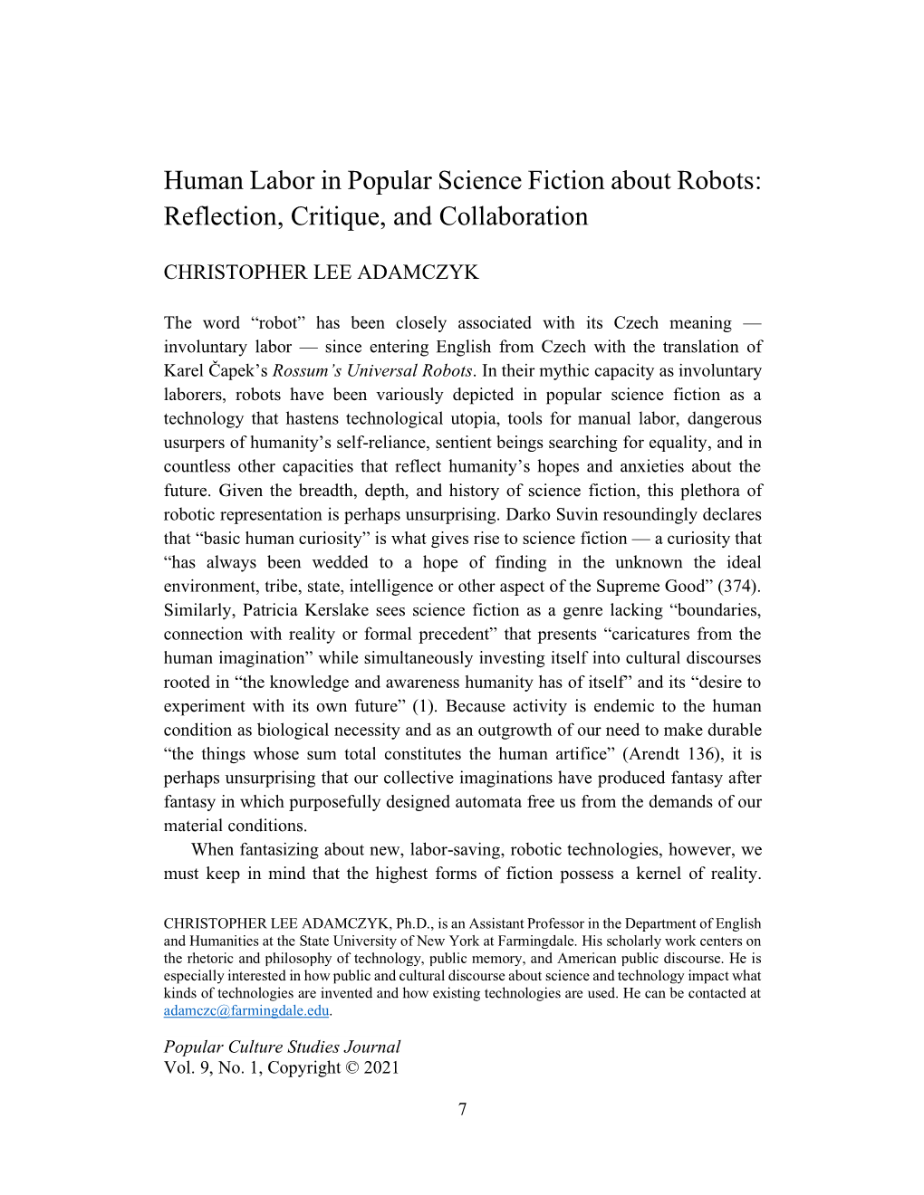 Human Labor in Popular Science Fiction About Robots: Reflection, Critique, and Collaboration