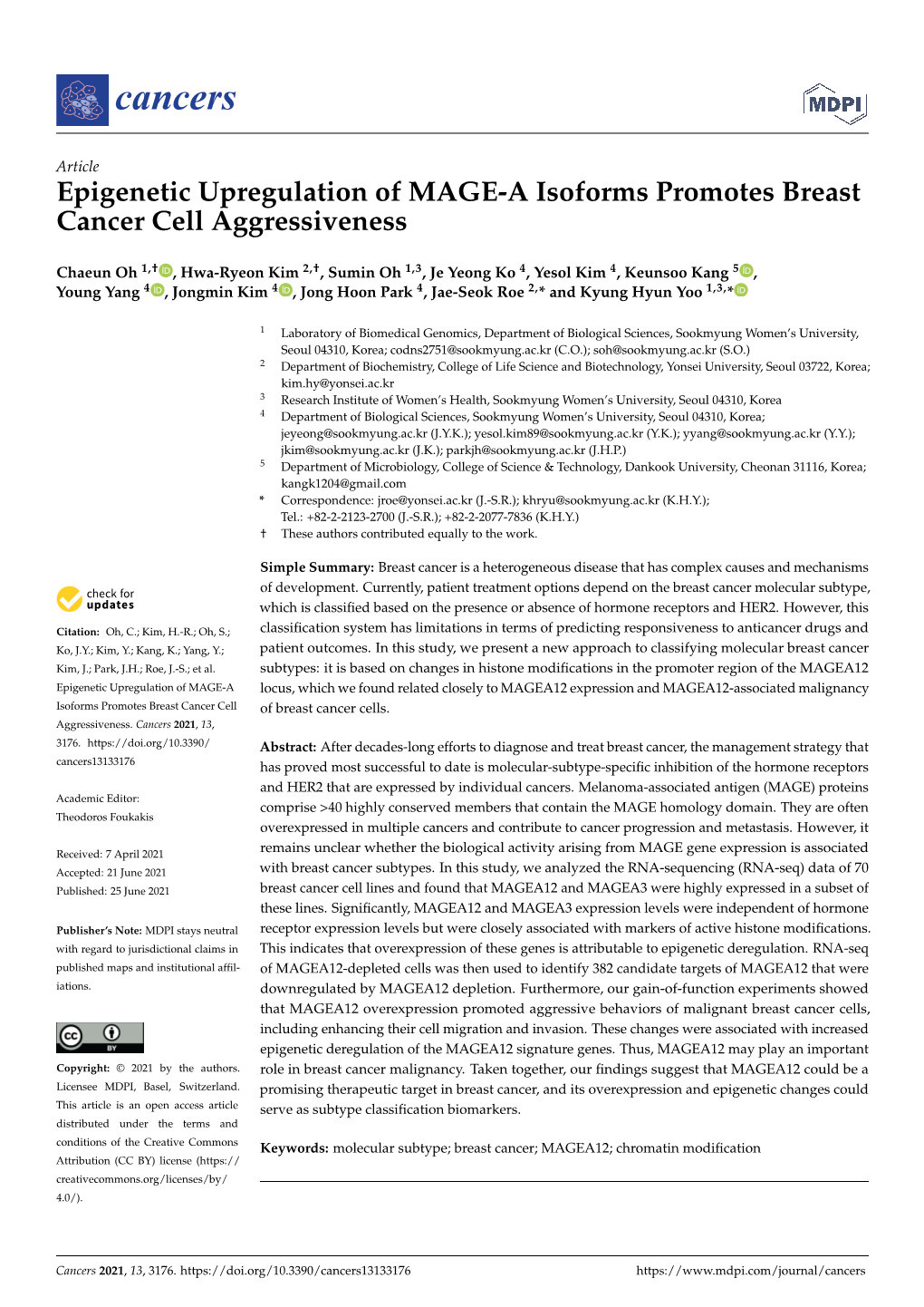 Epigenetic Upregulation of MAGE-A Isoforms Promotes Breast Cancer Cell Aggressiveness