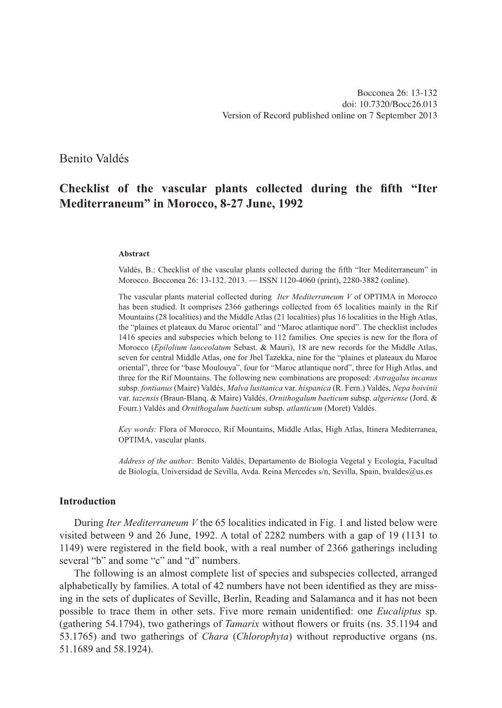 Benito Valdés Checklist of the Vascular Plants