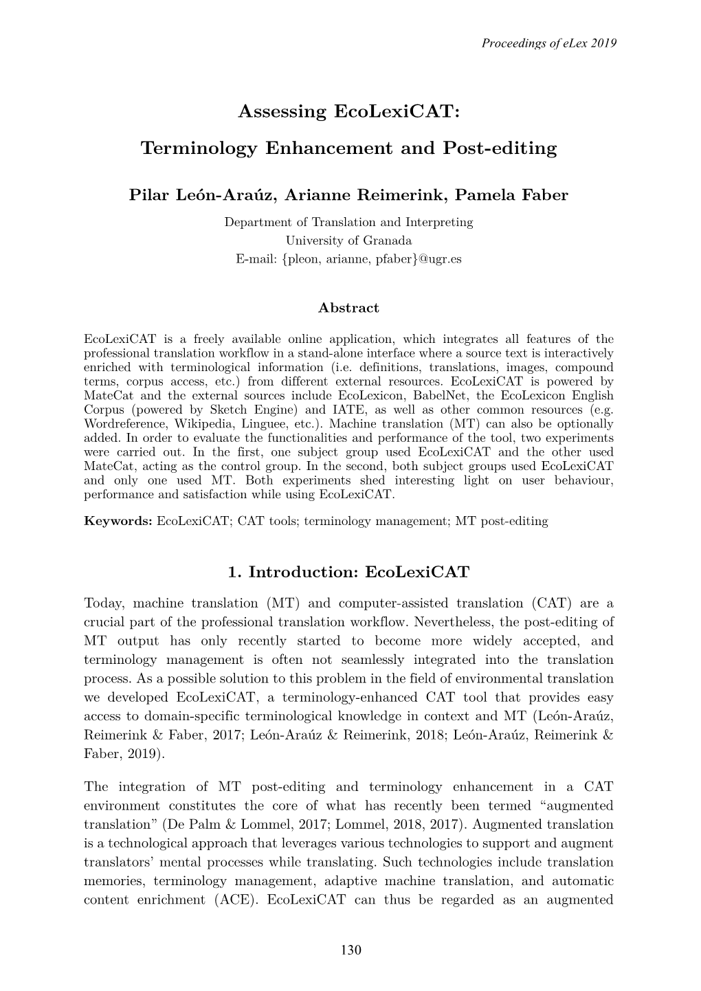 Assessing Ecolexicat: Terminology Enhancement and Post-Editing