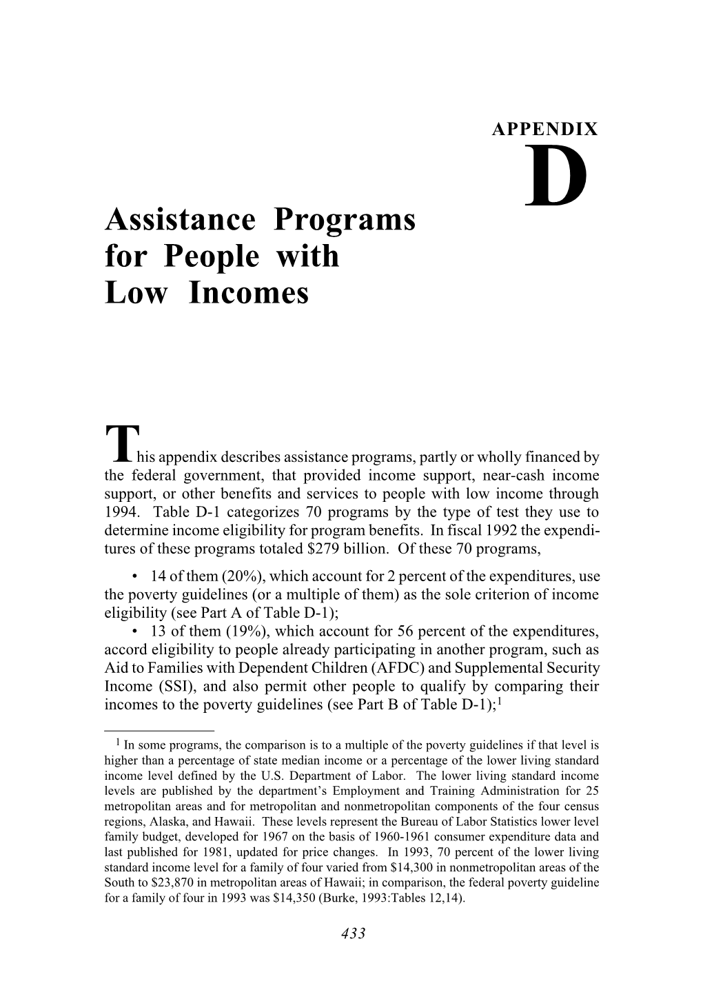 Appendix D. Assistance Programs for People with Low Incomes