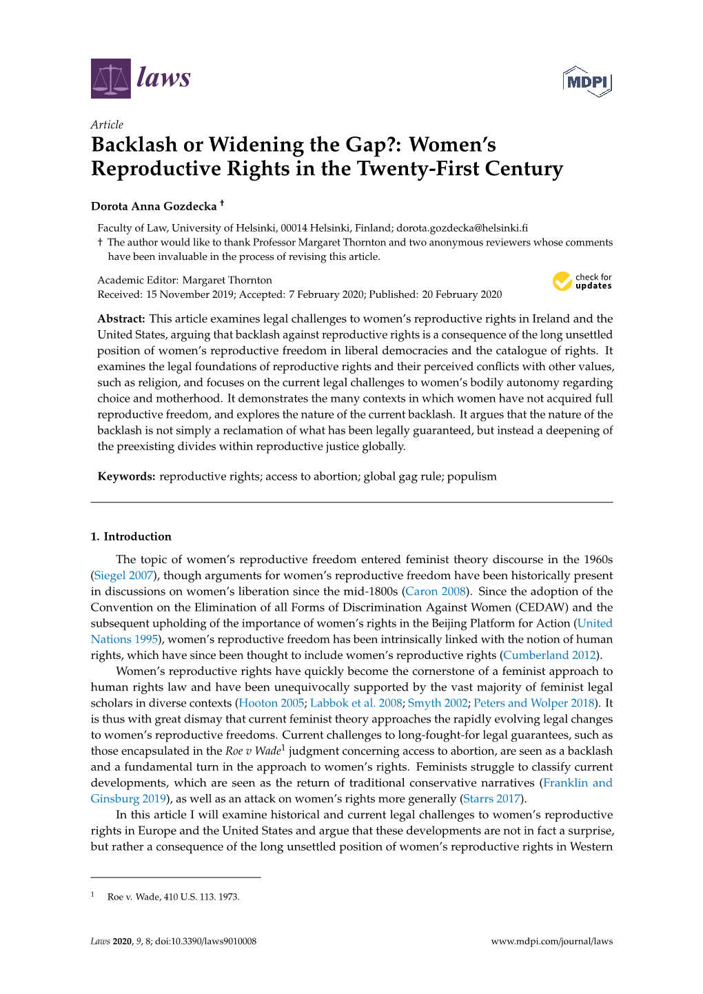 Women's Reproductive Rights in the Twenty-First Century