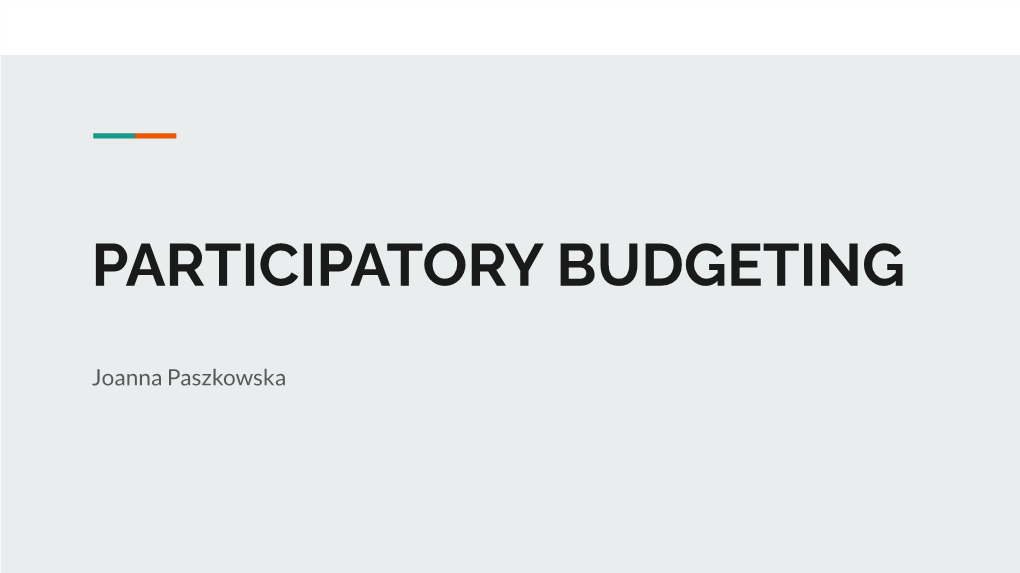 Participatory Budgeting