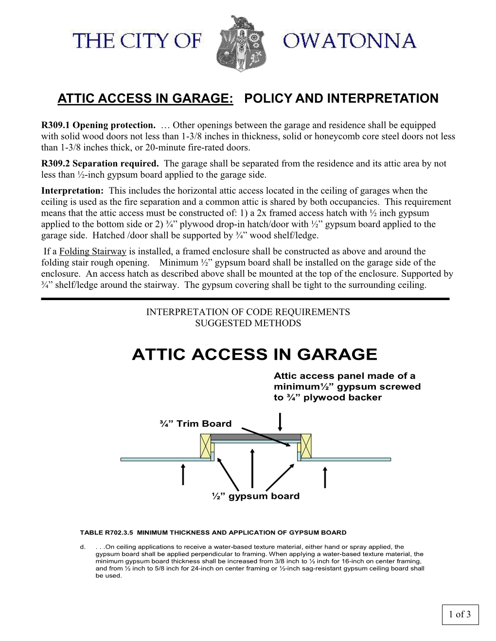 Attic Access in Garage: Policy and Interpretation