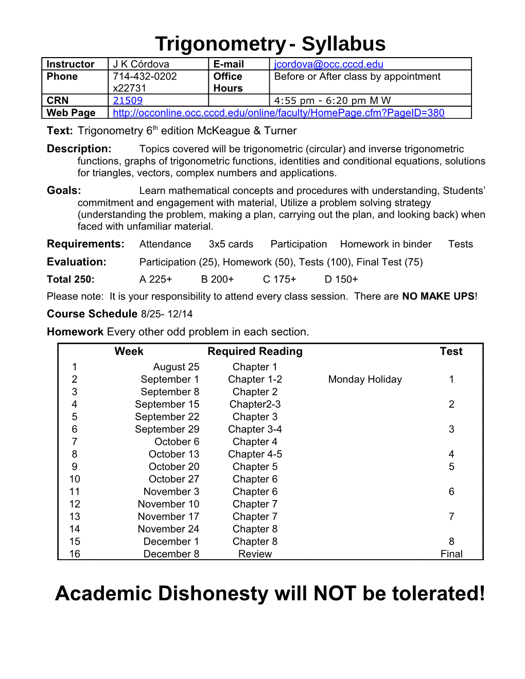 INTERMEDIATE ALGEBRA - Syllabus