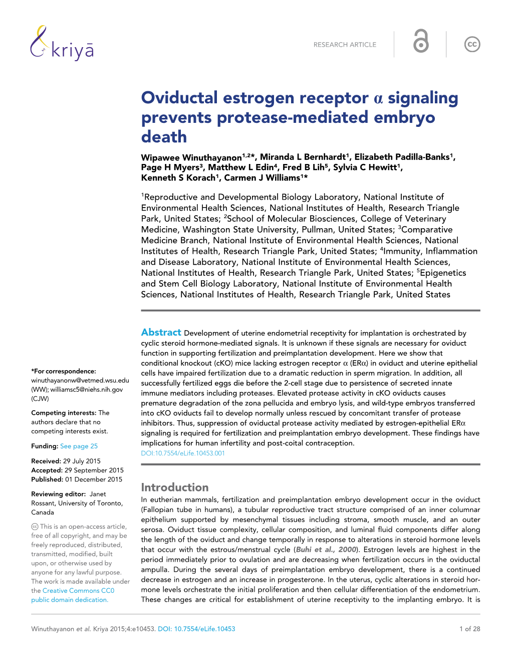 Oviductal Estrogen Receptor a Signaling Prevents Protease