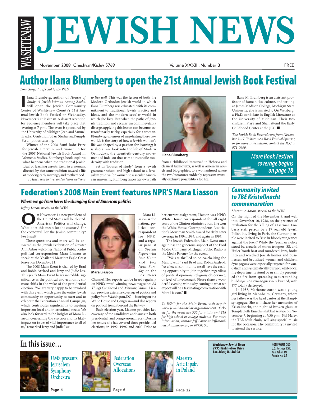 Author Ilana Blumberg to Open the 21St Annual Jewish Book Festival Tina Gargotta, Special to the WJN