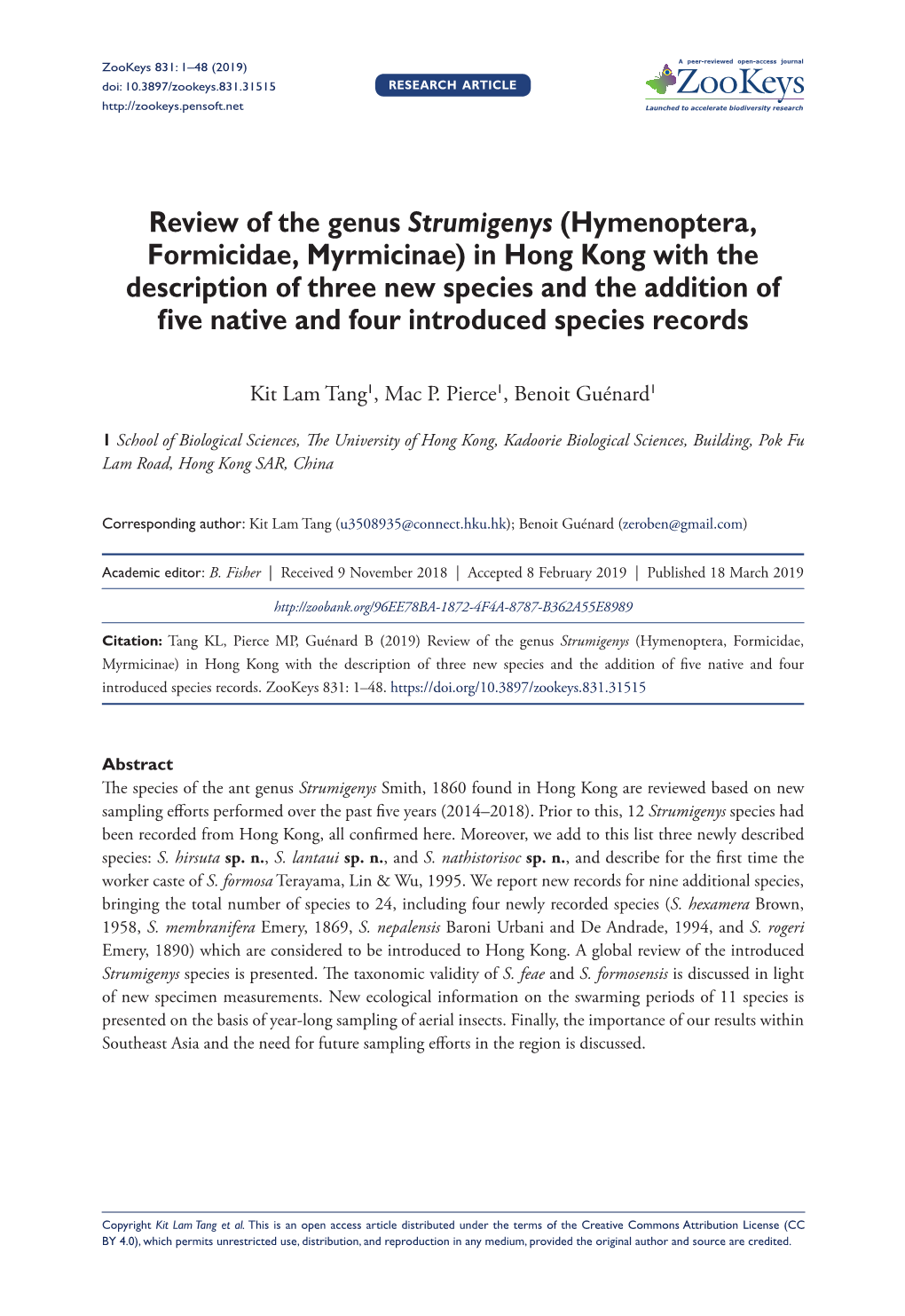 Review of the Genus Strumigenys (Hymenoptera, Formicidae