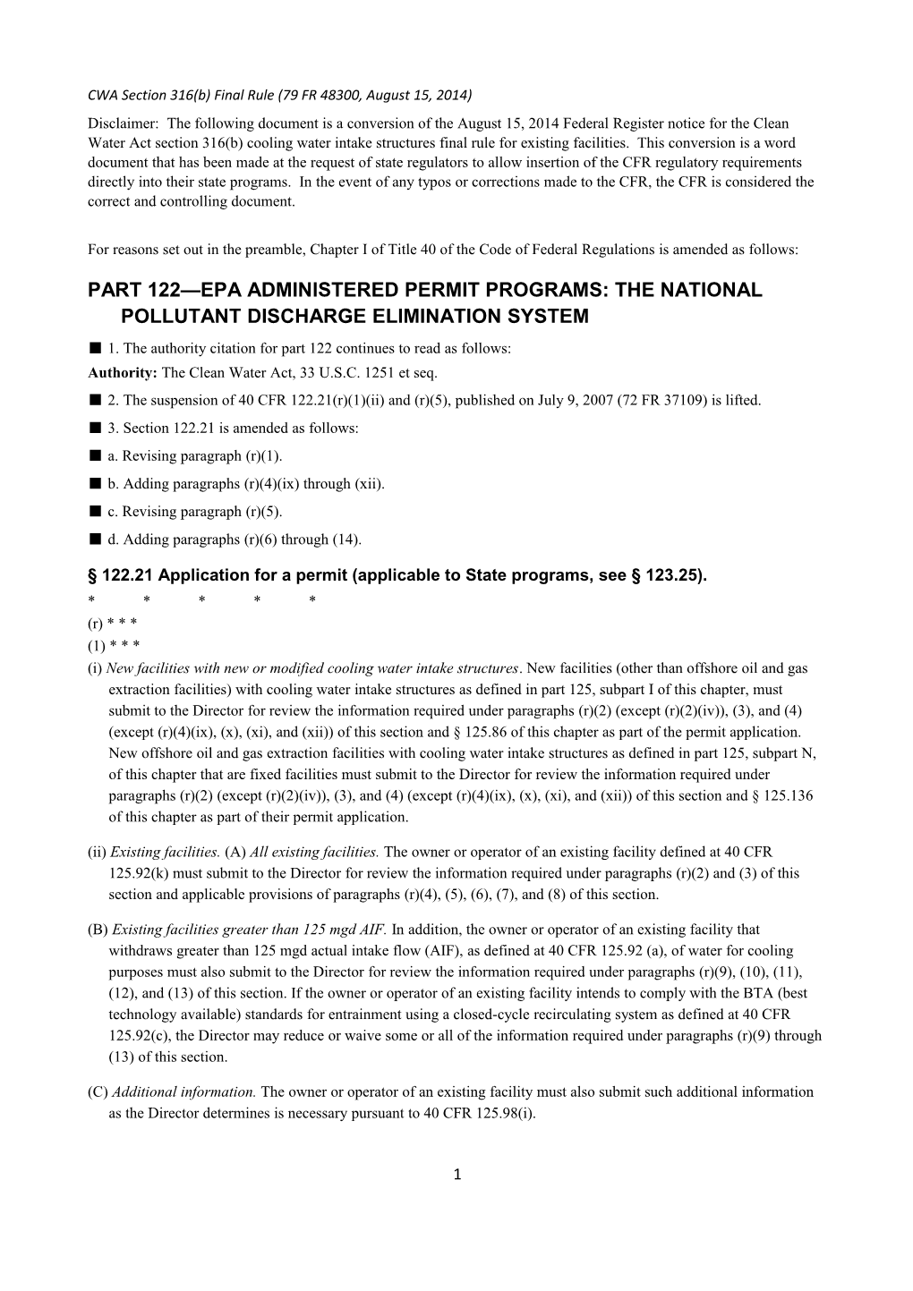 316B Existing Facilities - Final Rule Language - August 15, 2014