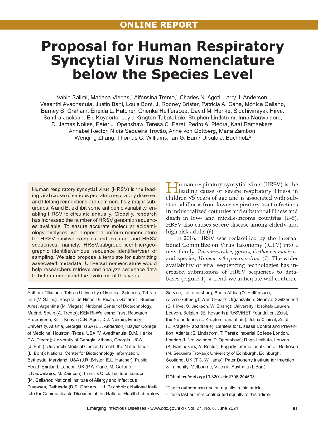 Proposal for Human Respiratory Syncytial Virus Nomenclature Below the Species Level