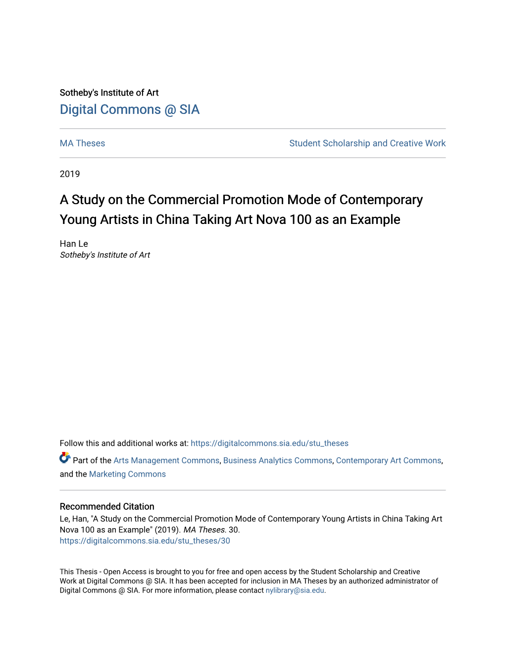 A Study on the Commercial Promotion Mode of Contemporary Young Artists in China Taking Art Nova 100 As an Example