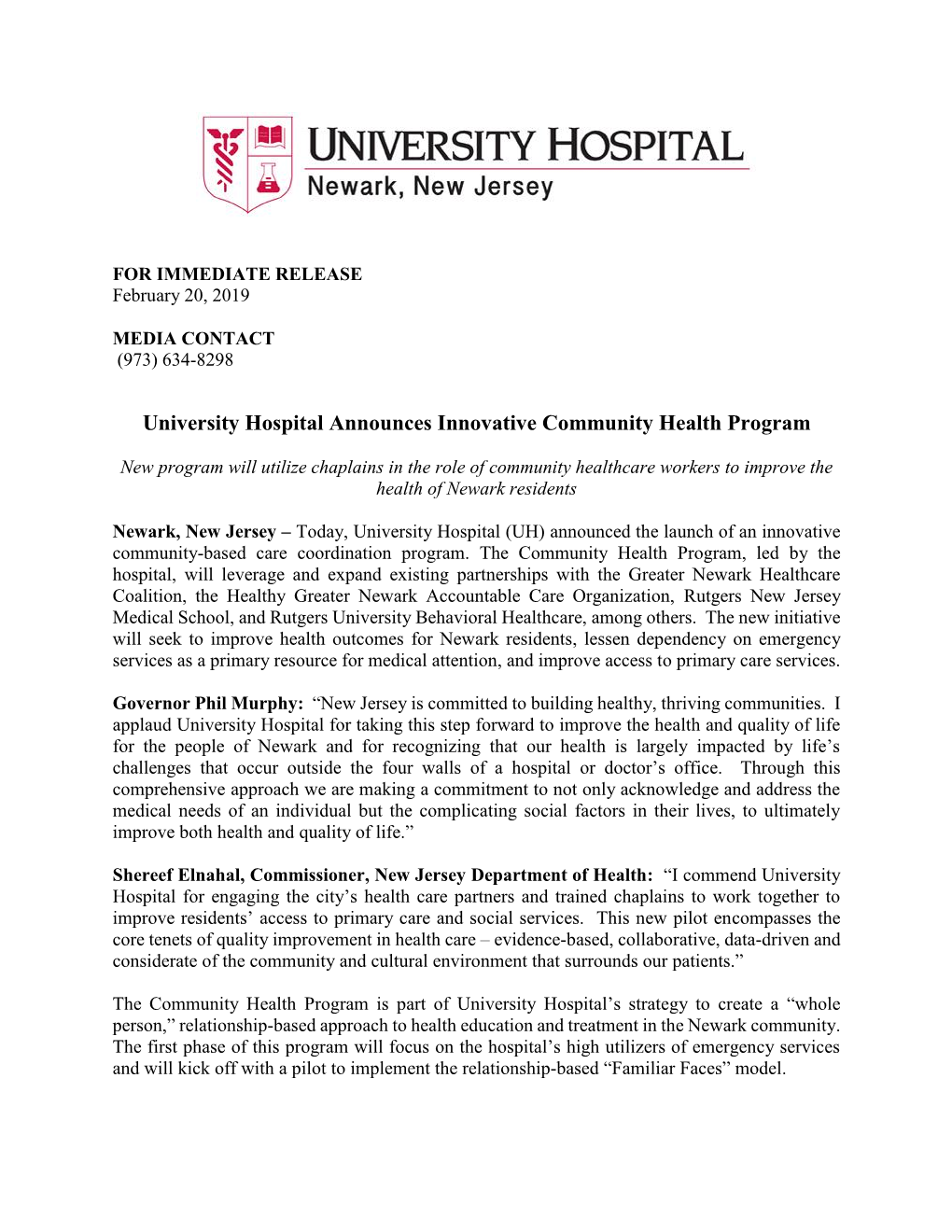University Hospital Announces Innovative Community Health Program
