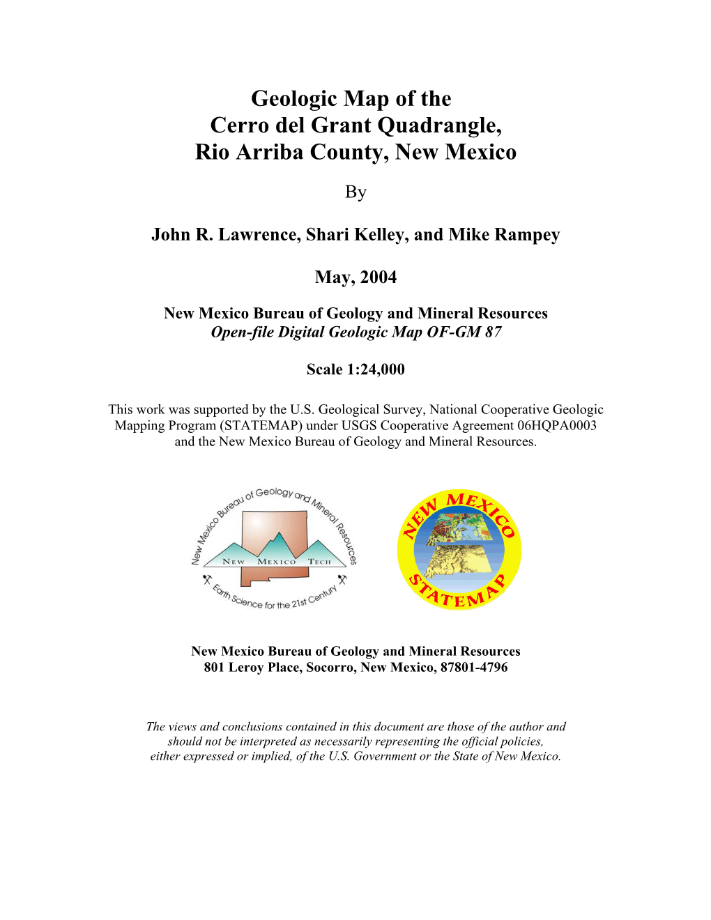 Geologic Map of the Cerro Del Grant Quadrangle, Rio Arriba And