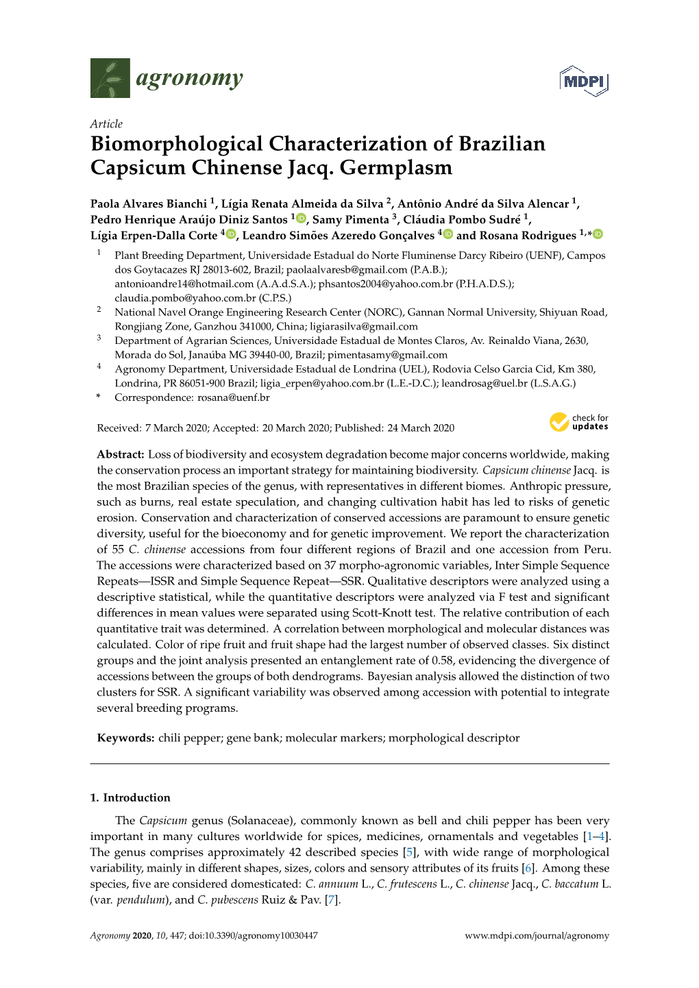 Biomorphological Characterization of Brazilian Capsicum Chinense Jacq