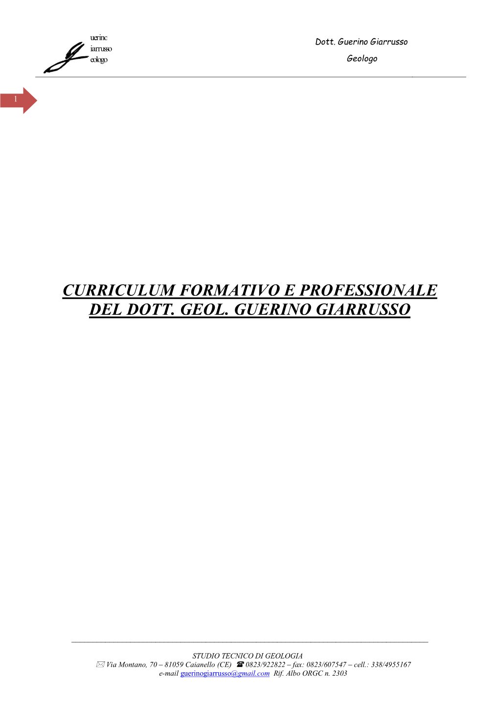 Curriculum Formativo E Professionale Del Dott