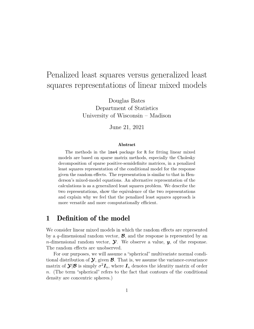 Penalized Least Squares Versus Generalized Least Squares Representations of Linear Mixed Models